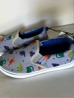 Kids Slip-On Sneakers with Colorful Dinosaur Print - Gray/Blue NWT